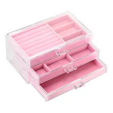 Joyero Organizador Cajas De Joyería Estuche Joyas, 3 Cajónes Color Rosa