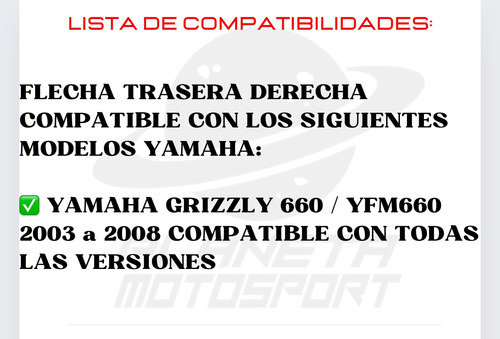 Flecha Eje Trasero Derecho Yamaha Grizzly 660 2003-2008 Foto 5