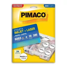10 Folhas Etiquetas Pimaco Carta - 6093 (24 Etiq./folha)
