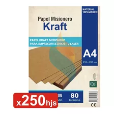 Papel Kraft Misionero A4 Inkjet Laser Madera 80gr Resma X250