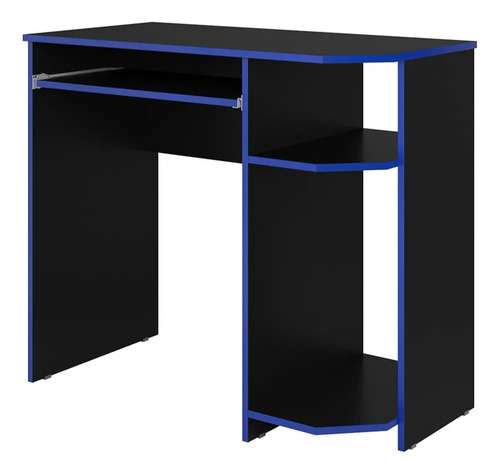 Escrivaninha Mesa Para Computador Gamer Teclado Cpu Cor Preto Azul