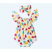 Conjunto Body Bebe Menina Frutas Macacão 100% Algodão Luxo. 