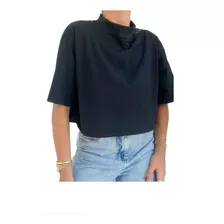 Blusa Feminina Estilo Cropped Gola Alta Preto Corte A Laser