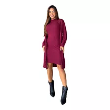 Conjunto 2 Peças Cardigan + Vestido Gola Alta Moda Inverno