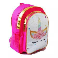 Mochila Unicornio Costas Rosa Flores Duas Repartições