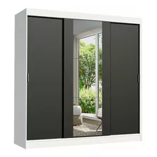 Guarda-roupa Casal Reno Madesa 3 Portas Correr Espelho Bp Cor Branco/preto 1095h91e