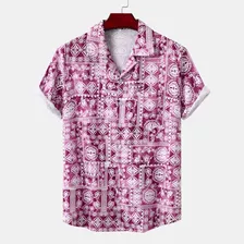 Camisa Masculina De Manga Curta De Seda Gelada, Xadrez, Cami