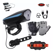 Kit Farol Lanterna Bicicleta Led Recarregável Buzina + Luva