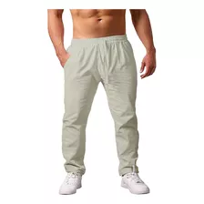 Pantalón Casual De Playa De Algodón Y Lino Para Hombre