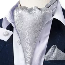 Corbata Hombres Ascot, Paño Y Colleras. Silver. Envío Gratis