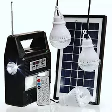 Kit Luz Solar Portátil Usb Recarregável Bluetooth Caixa Som Cor Preto