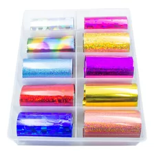 Nail Foil Unhas Colorido Decoração, Caixa Com 10 Rolos Foil