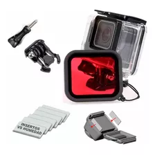 Kit Case Buceo 45m Para Gopro Hero Black 7, 6, 5+ Filtro Red