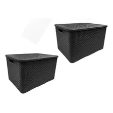 Kit 2 Caixas/cesto Organizador Rattan Preto - 15l - Promoção