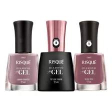 Kit 3 Esmaltes Risque Diamond Gel Nudes Top Coat Fixador 