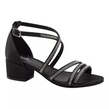 Sandalias Zapatillas Niñas Fiesta Negras Tacón Bajo M3512