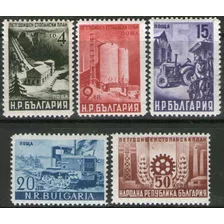 Bulgaria Serie X 5 Sellos Mint Tractor = Silos = Usina 1949