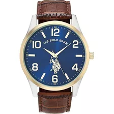 Reloj U.s. Polo Assn. Cuarzo Extensible Piel Café Azul Oro