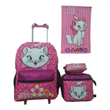 Kit Mochila Rodinha Gata Marie Infantil Feminina + Brinde