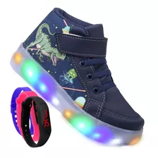 Tênis Masculino Led Bota Dinossauro Luzinha Pisca + Relógio