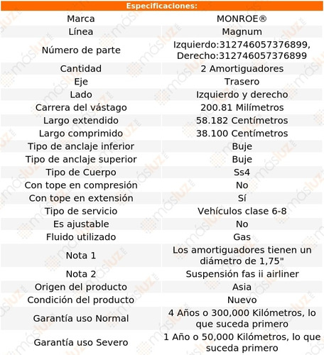 Kit 2 Amortiguadores Tra Gas Magnum Mb60 Freightliner 92/95 Foto 3