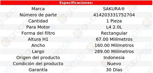 Filtro De Aire Sakura Expert L4 2.0l Peugeot 18/20 Foto 2