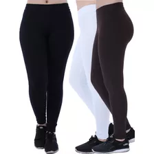 Kit 3 Calças Legging Grossa Feminina Preta, Branca, Marrom