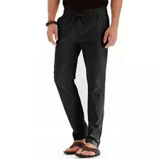 Pantalones Rectos De Lino Para Hombre Cintura Elástica