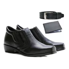 Kit Botinha Masculina Casual Ziper + Carteira E Cinto Work