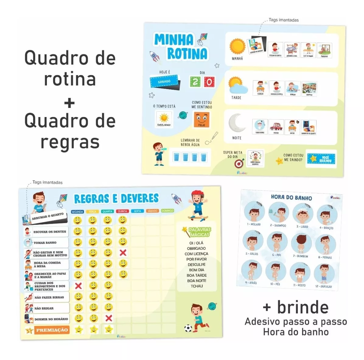 Kit Quadros Educativos Infantil-rotina + Quadro De Incentivo