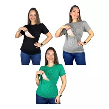 Kit 3 Blusas Amamentação Diversas Cores Premium Amamentar