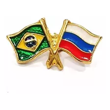 Bótom Pim Broche Bandeira Brasil X Rússia Folheado A Ouro