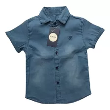 Camisa Jeans Infantil Manga Curta Menino 1 2 3 4 6 8 