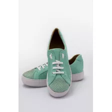 Zapas 100% Cuero Verde Con Tachas Moda Excelente Calidad