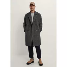 Abrigo Zara Hombre Tapado Sobretodo Gris Espiga Etiquetas