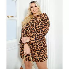 Camisa Feminina Decotada Animal Print Onça Manga Longa 