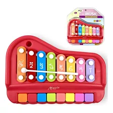 Pianinho Infantil Xilofone Teclado Musical 2 Em 1 Vermelho