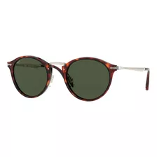 Óculos De Sol Persol Po3166s Standard Armação De Acetato Cor Havana, Lente Verde De Cristal Clássica Haste De Metal