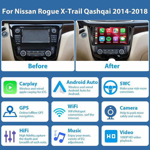 Radio Estreo Para Coche Para Nissan Rogue X-trail Qashqai 2 Foto 3