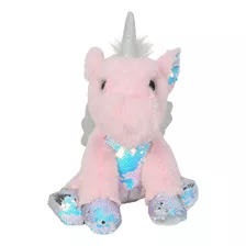 Peluche Unicornio Rosa Suave Con Alas Y Lentejuelas 26cm