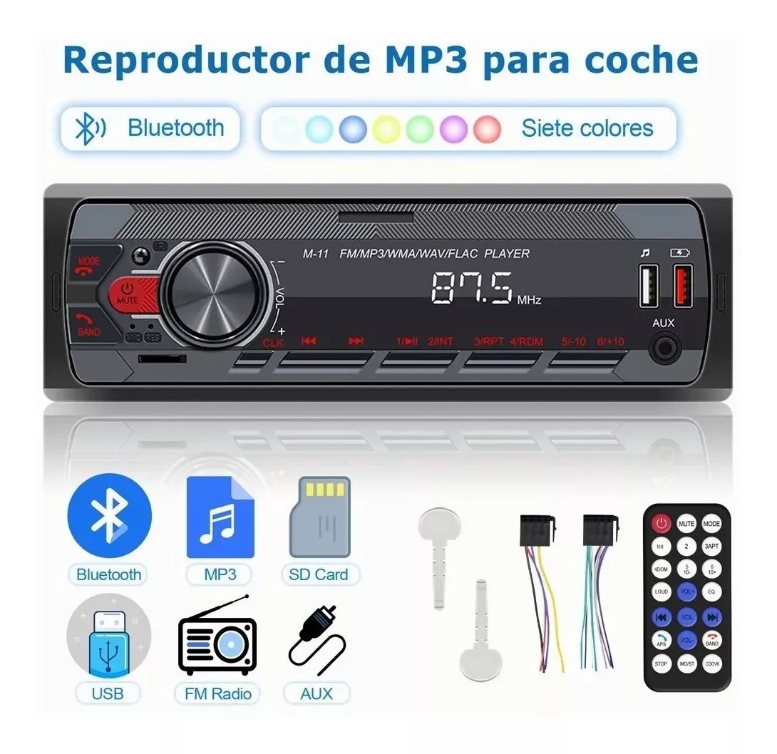 Auto Estereo Coche Reproductor Mp3 Radio Con Bt Aux Usb Sd