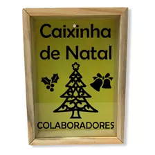 Quadro Cofre Madeira Vidro Dinheiro Natal Caixinha Funcionar