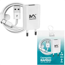 Carregador Com Cabo Usb Tipo - C 2.4a Rápido Cor Branco