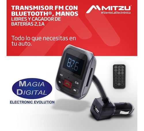 Transmisor Fm Bluetooth Mitzu Fmt-7030 Sd Aux Usb M Libres  Foto 3