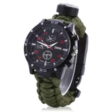 Relógio Tático Militar Fogo Paracord Pederneira Bussola 5x1