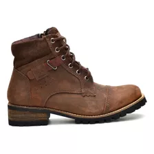 Bota Coturno Masculina Estilo Militar Couro Cadarço Zíper 