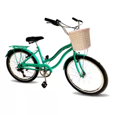 Bicicleta De Passeio Maria Clara Bikes Passeio Aro 24 17 6v Freios V-brakes Câmbio Yamada Cor Verde-água Com Descanso Lateral