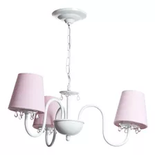 Lustre Pendente 3 Braços Cúpulas Rosa Quarto Bebê Infantil