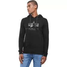 Buzo De Hombre Alpha Hoodie Con Capucha Negro Algodón