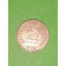 Moneda 2 Céntimos 1903 Costa Rica, Buen Estado.